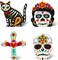 4pcs Day of the Dead Wooden Table Topper Centerpiece Signs, Mexican Dia De Los Muertos Cross Sugar Skull Skeleton